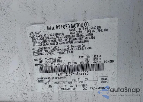 2017 Ford Taurus Limited from USA, damaged, VIN 1FAHP2J89HG132925